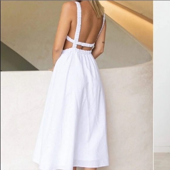 Petal & Pup White Esther Linen/Cotton Blend A-line Open Back Midi Dress 0US - Picture 4 of 9
